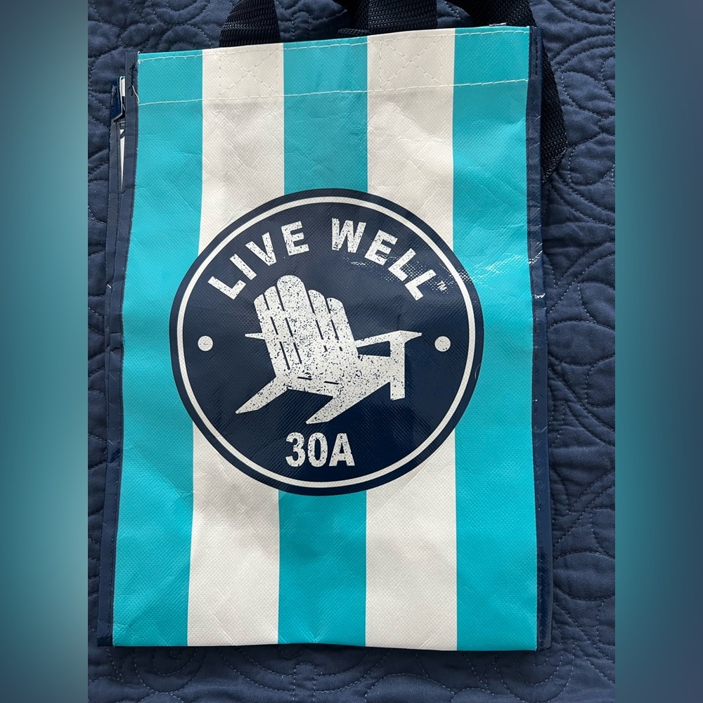 Medium size reusable Seaside 30A Live Well blue and turquoise bags.  Two avail.
